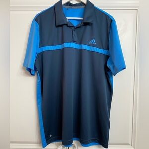Adidas Men’s Size XL Short Sleeve Polo Shirt Light Blue + Navy 100% Polyester